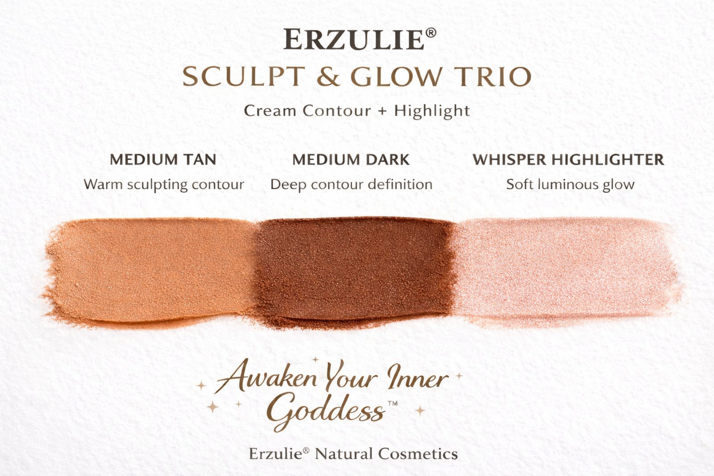 Cream Contour Palette | Sculpt, Glow Trio | Medium Tan, Dark, Whisper Highlight