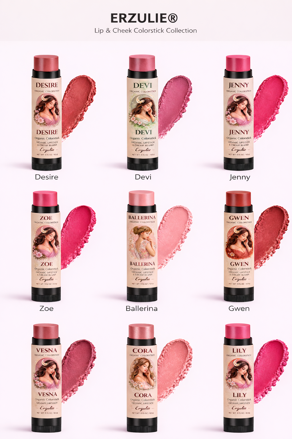 VESNA Organic Lipstick and Cream Blush Colorstick Acne Safe Makeup | Non-Comedogenic | Cruelty Free Makeup | Gluten Free | Clean Beauty
