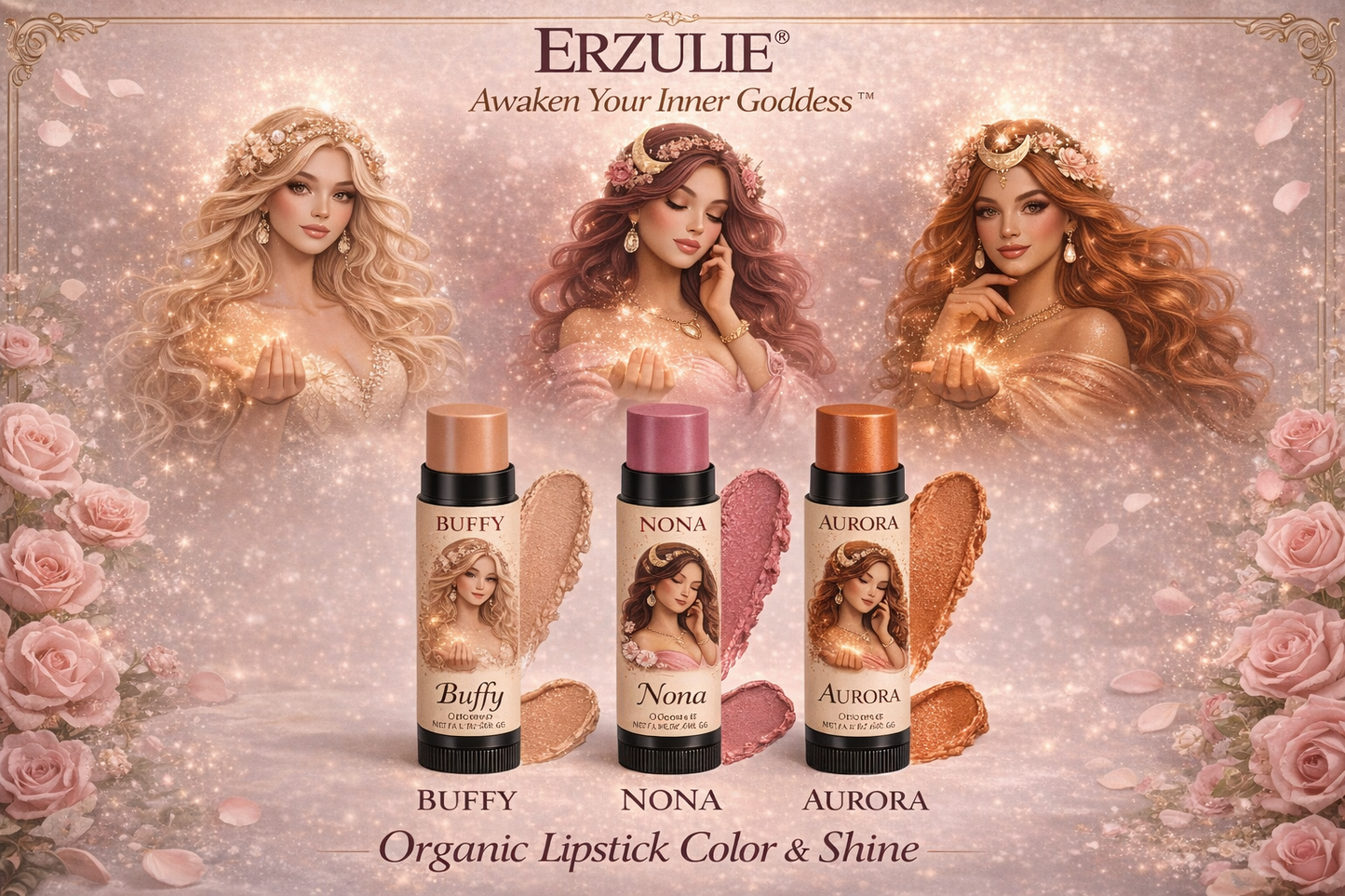 BUFFY Organic Lipstick | Lipstick Rx Color & Shine™ | Nude Highlighter, Eyeshadow | Soft Nude Color | Cruelty Free Muti-tasking Makeup