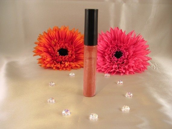 Natural Organic Lip Gloss Soft Coral and Gold Shimmer  Goddess Glaze™ in ENLIGHTEN   non toxic lip gloss cruelty free