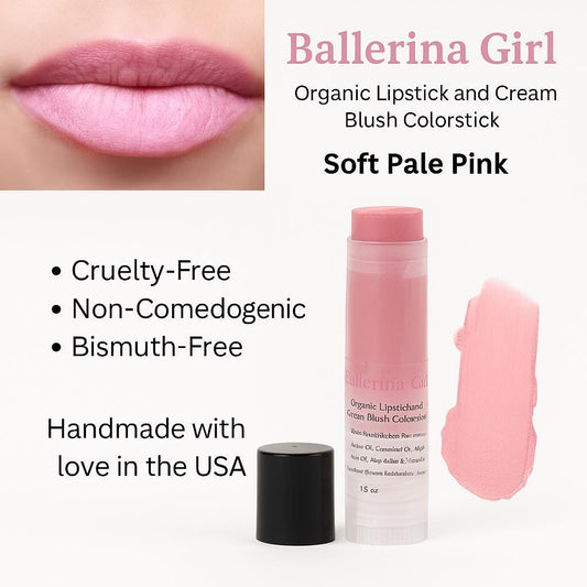 BALLERINA GIRL Organic Cream Blush and lipstick Colorstick  Non-Comedogenic | Organic Mineral Makeup | Clean Beauty | Skincare Makeup
