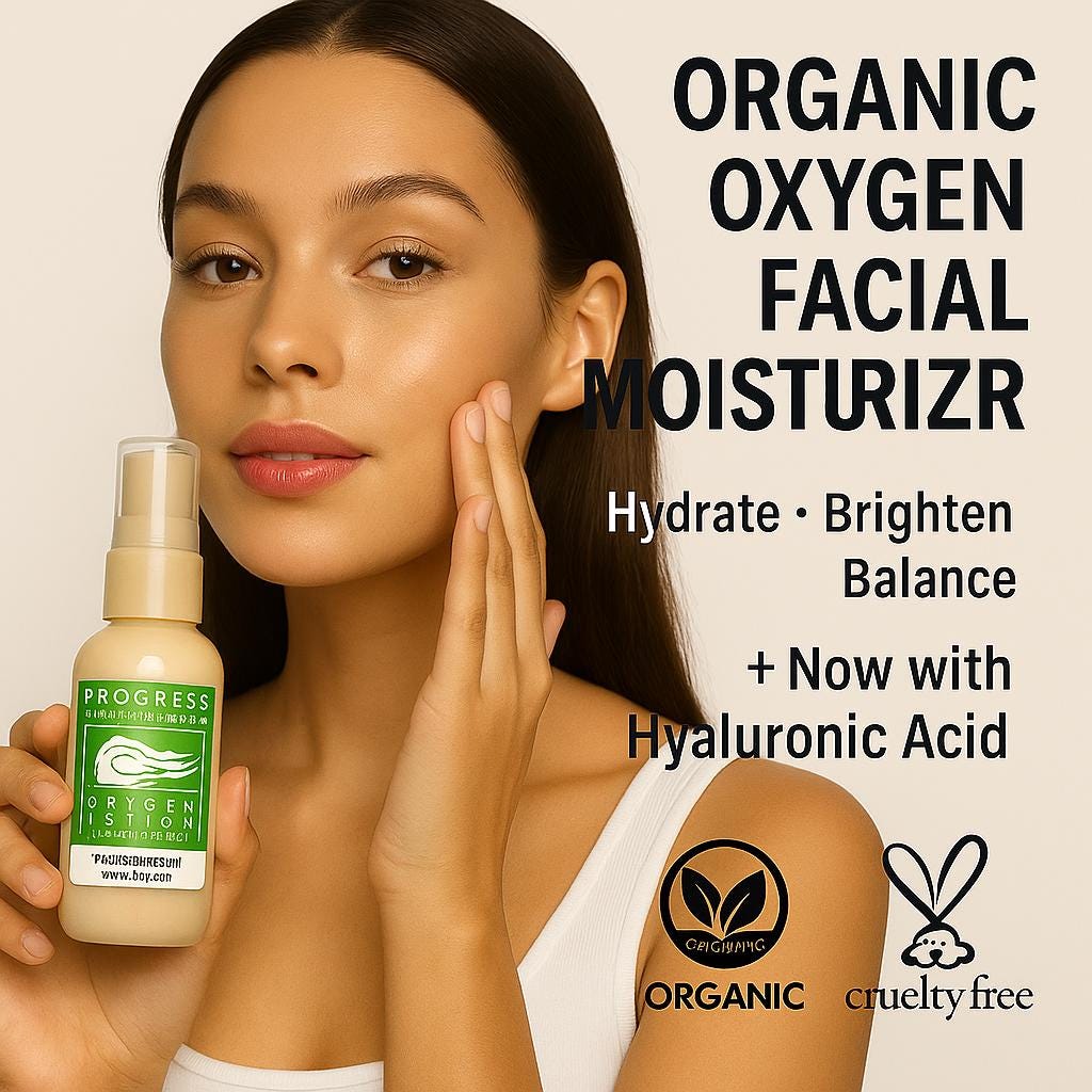 Organic Oxygen Facial Moisturizer for Normal/Dry/Mature Skin with hyaluronic acid | Cruelty Free | Non Toxic Skin Care