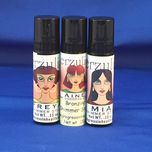 Three Erzulie All Natural Mineral Shimmer Sticks  Freya, Mia and Sun Goddess Non-Comedogenic Mineral Makeup Made with organic ingredients