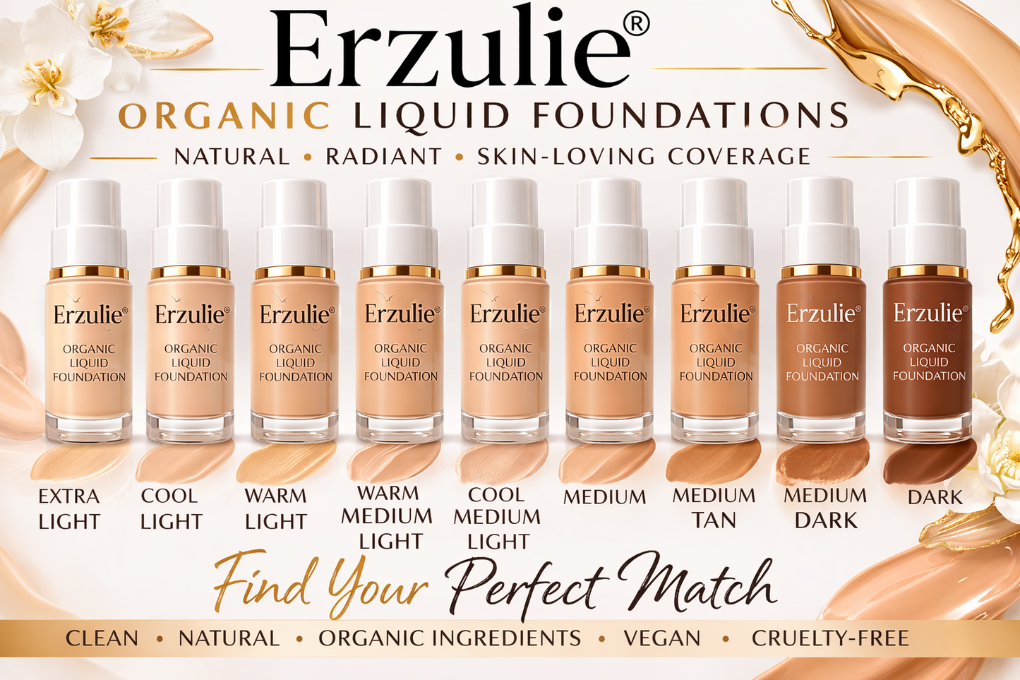 Organic Liquid Foundation • Botanical Blend • Natural Protection • Earth Mineral Cosmetics • Vegan + Organic + Cruelty Free + GMO Free + GF