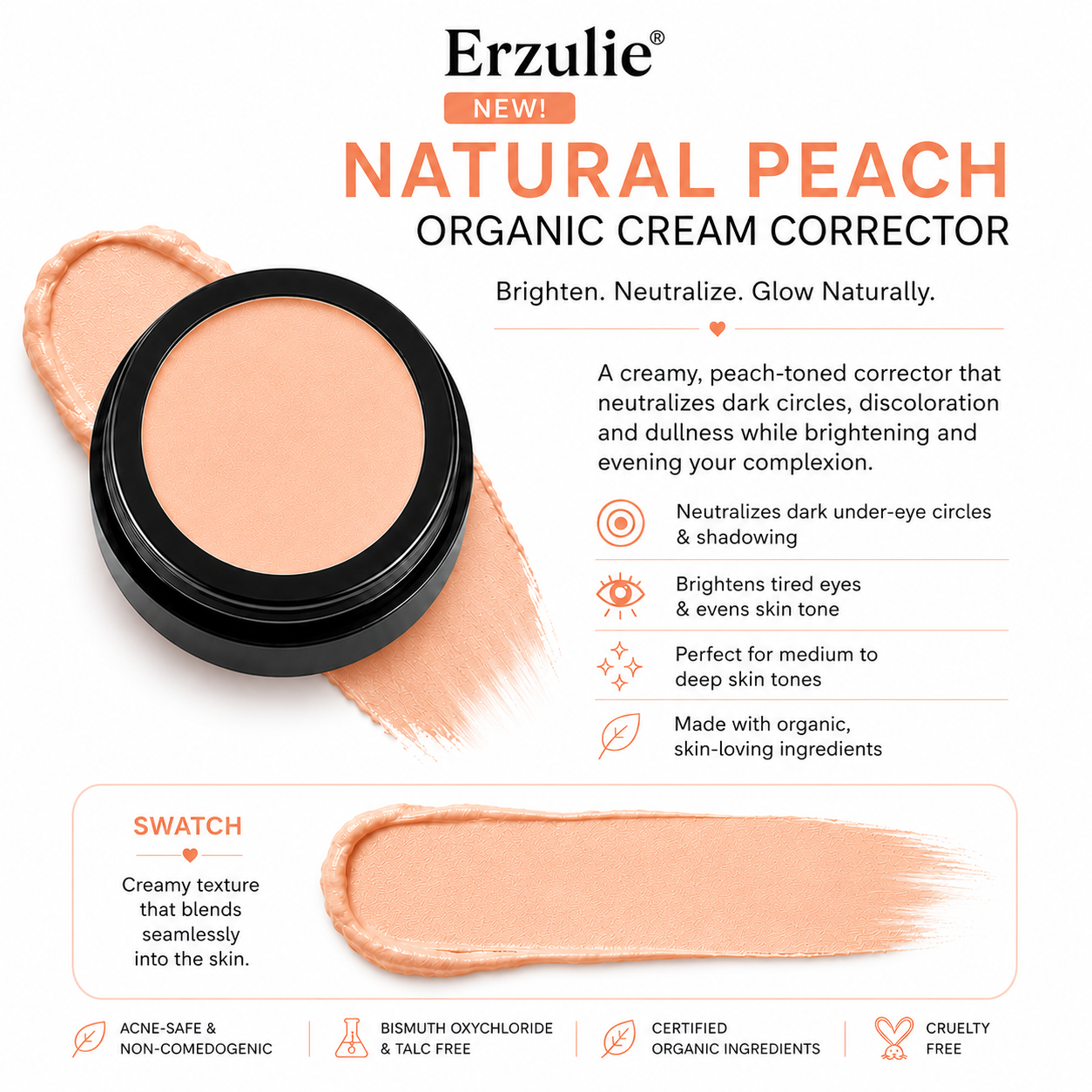 Organic Corrector in Peach | Cruelty Free | Clean Beauty| Excellent Coverage| Tattoo Cover