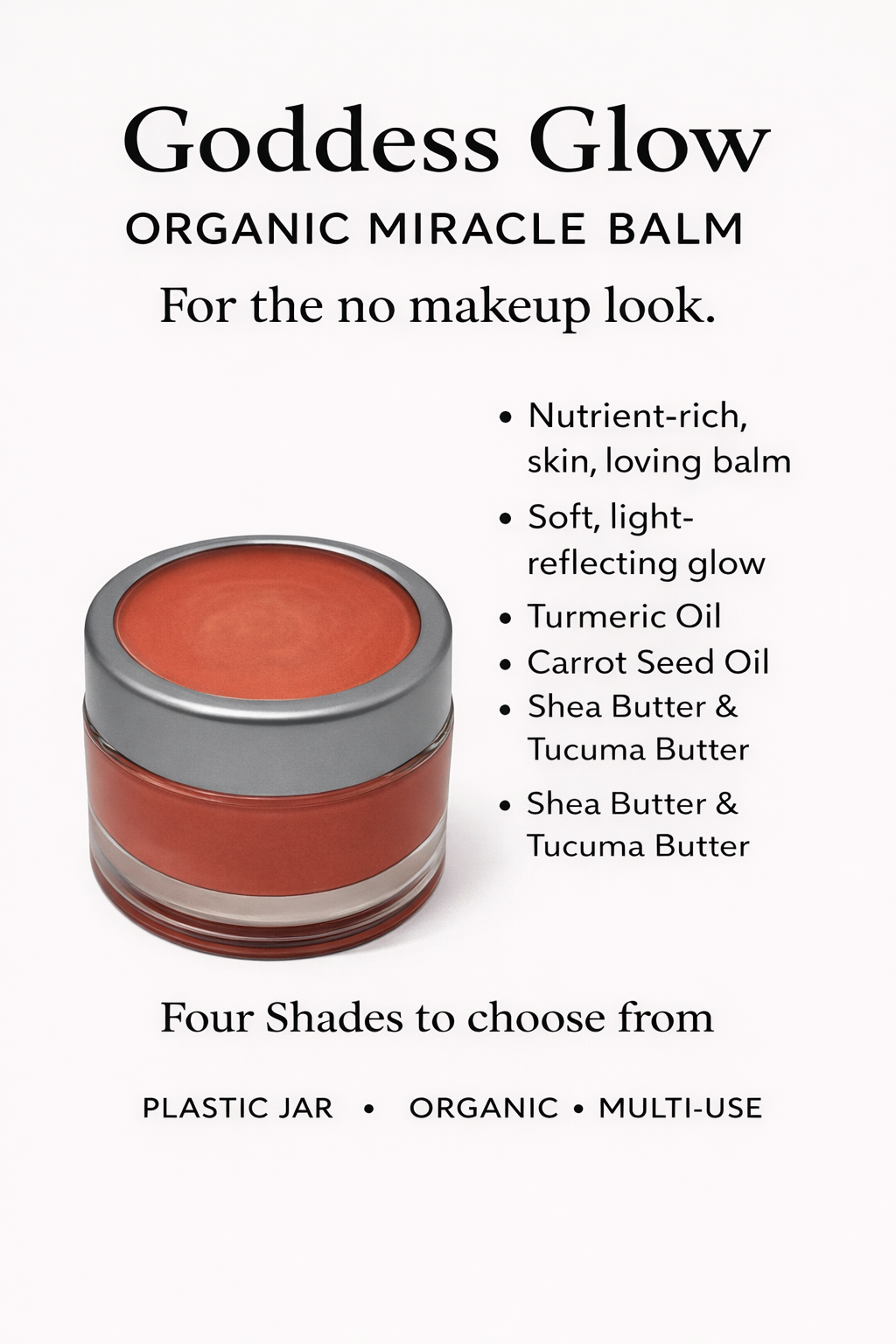 Organic Miracle Balm | Tinted Face Balm | Goddess Glow Multi-tasking Balm| Non- Comedogenic | All Over Glow Balm| Sheer Buildable Balms