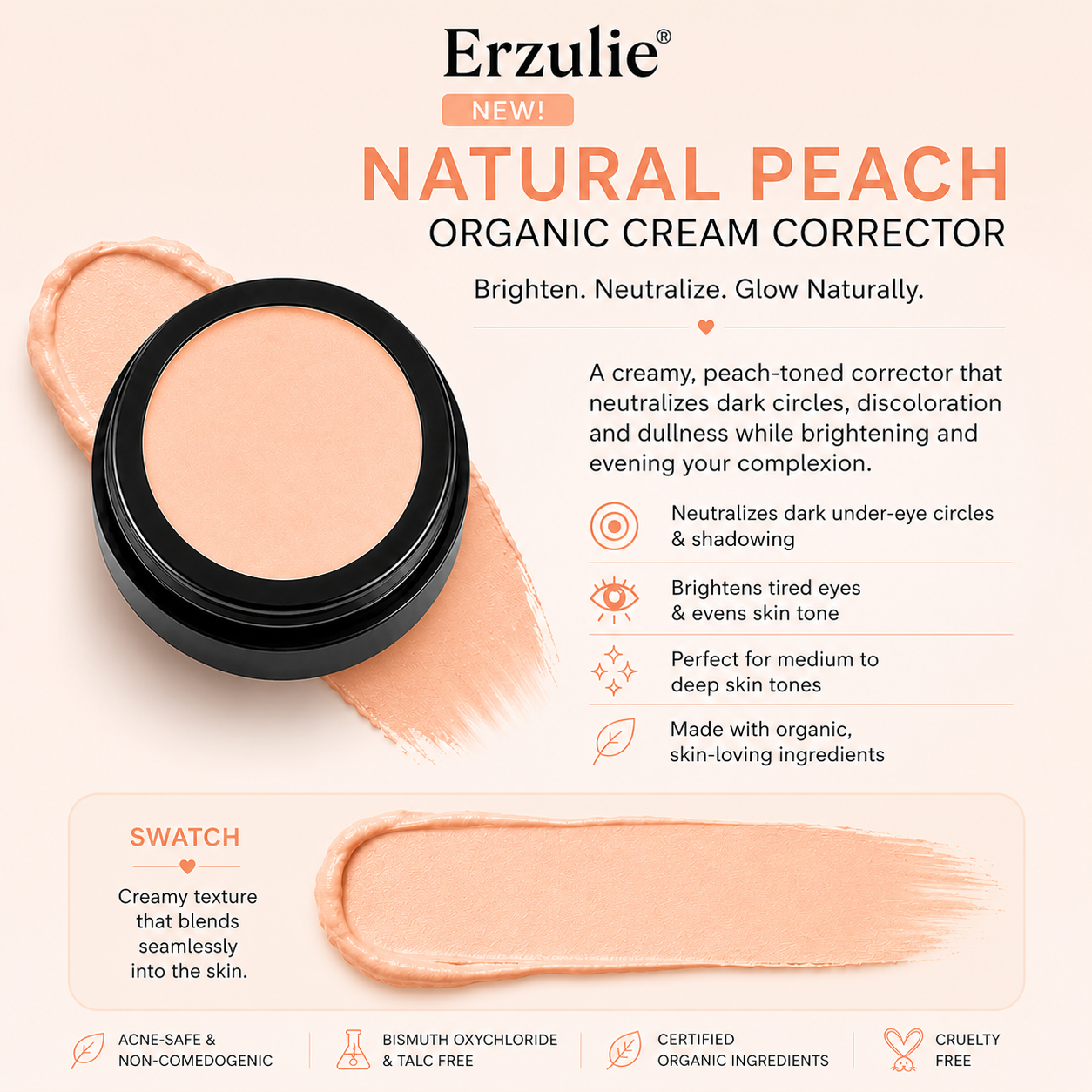 Organic Corrector in Peach | Cruelty Free | Clean Beauty| Excellent Coverage| Tattoo Cover