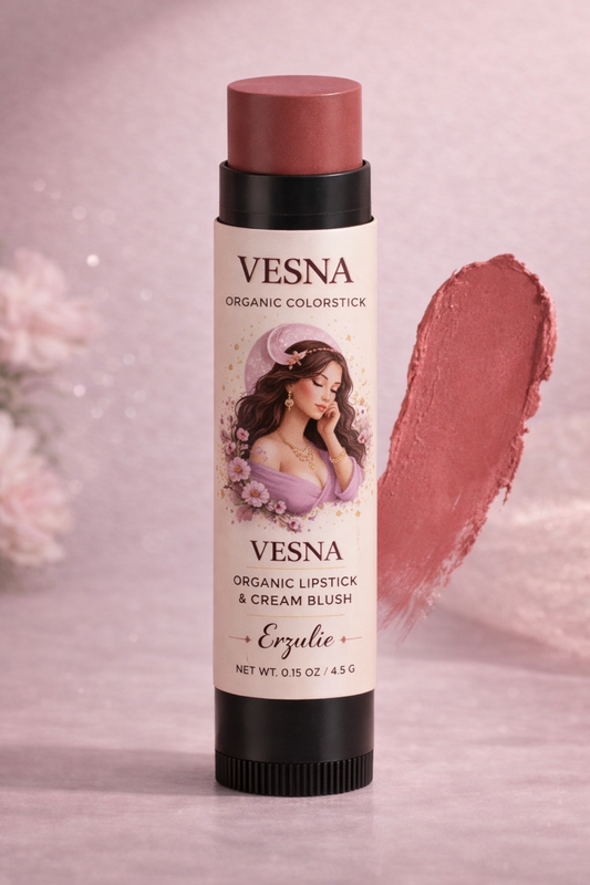 VESNA Organic Lipstick & Cream Blush Colorstick – Soft Earthy Plum | Multi-Use | Non-Comedogenic | Cruelty Free Makeup | Natural Cosmetics