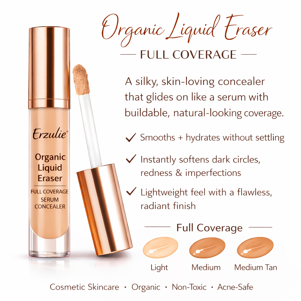 Organic Liquid Eraser Serum Concealer | Hydrating | Natural Non-Toxic Makeup | Dark Circle & Blemish Concealer | Hyaluronic Acid
