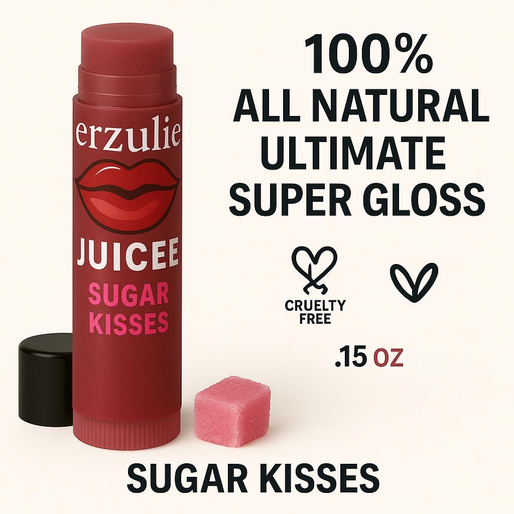 2  Juicee Lip Glosses High Sine Lip Gloss in Gooey Caramel Latte and Sugar Kisses  Organic lip shine