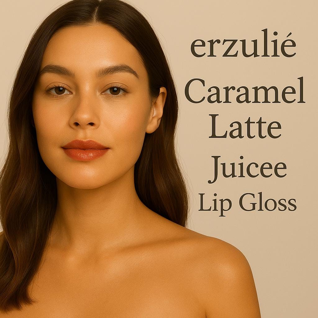 2  Juicee Lip Glosses High Sine Lip Gloss in Gooey Caramel Latte and Sugar Kisses  Organic lip shine