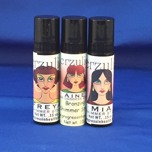 Three Erzulie® All Natural Mineral Shimmer Sticks  Freya, Mia and Sun Goddess Non-Comedogenic Mineral Makeup Made with organic ingredients