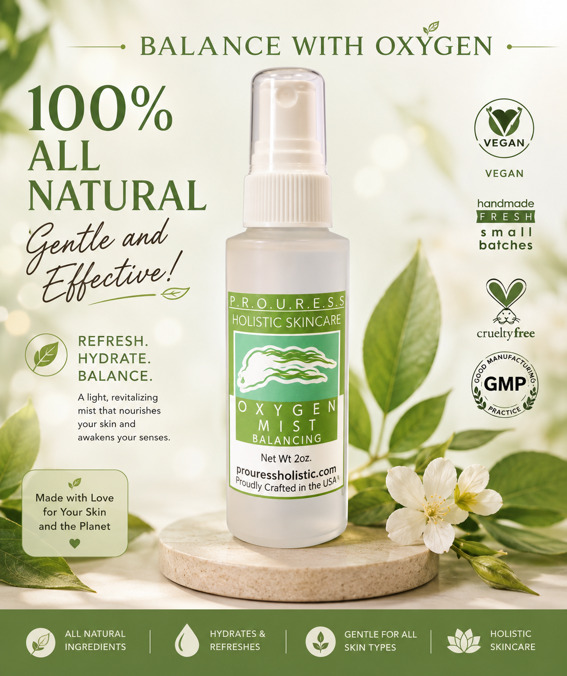 Organic Facial Toner Mist |  Vegan Skin Care | Makeup Setting Spray with hyaluronic acid | Refreshing and Balancing | Cruelty Free |