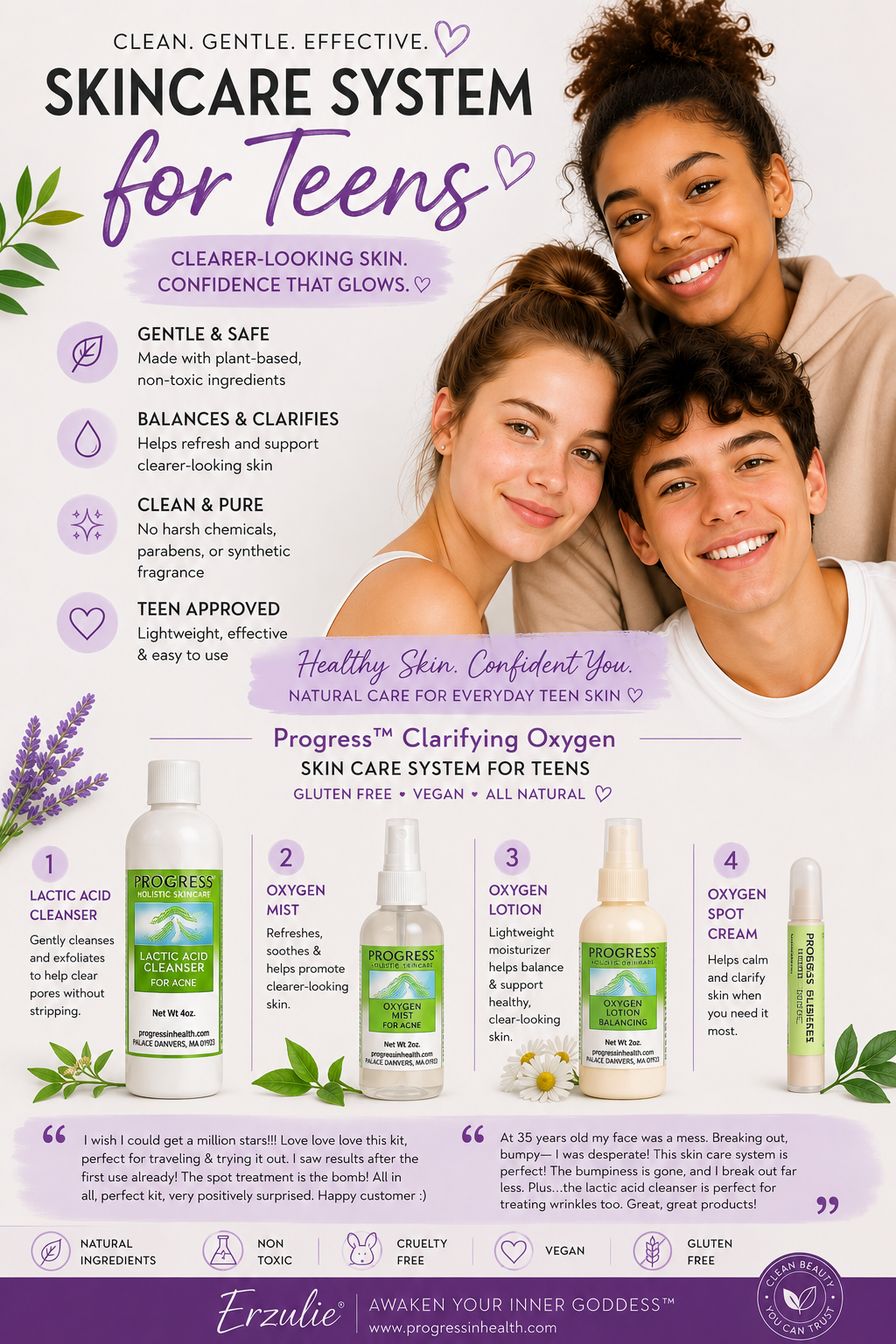 Natural Skin Care Oxygen Clarifying Acne Skin Care System Comes with a reusable zipper pouch Non Toxic Skin Care