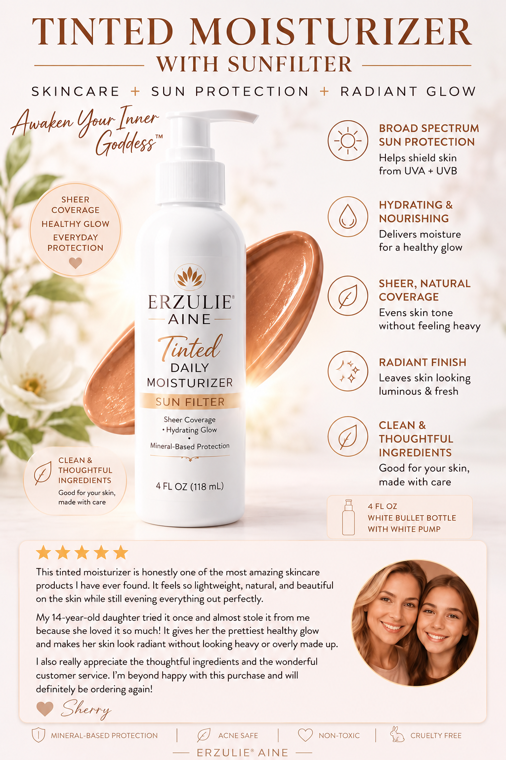 Organic Tinted Mineral Daily Moisturizer /BB Cream| Hyaluronic Acid | Cruelty Free Cosmetics | Clean Beauty