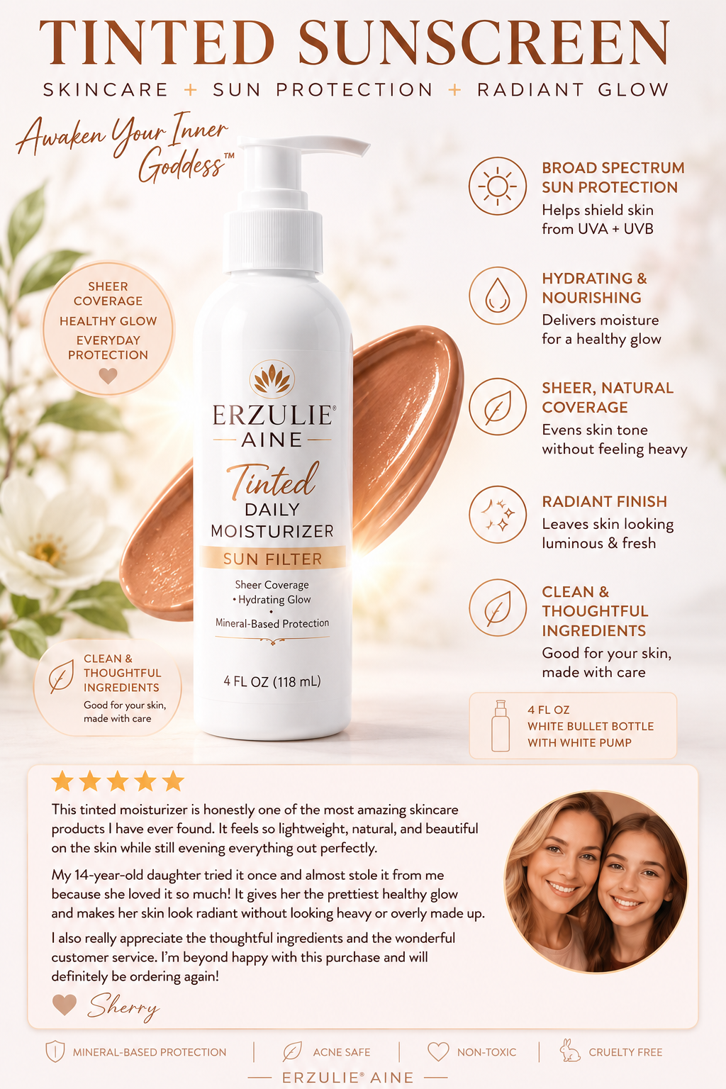 Organic Tinted Mineral Daily Moisturizer with Hyaluronic acid  Non Toxic
